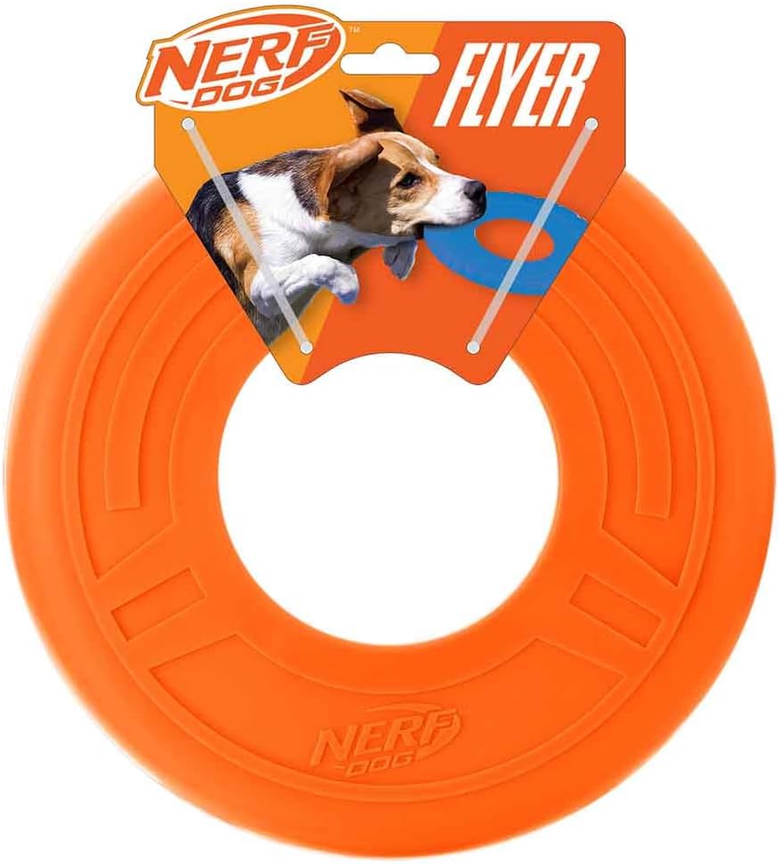 Nerf Dog Atomic Flyer Outdoor Dog Toy, 10 Inch Flying Disc Dog Fetch Toy, Rubber Dog Toy for Medium