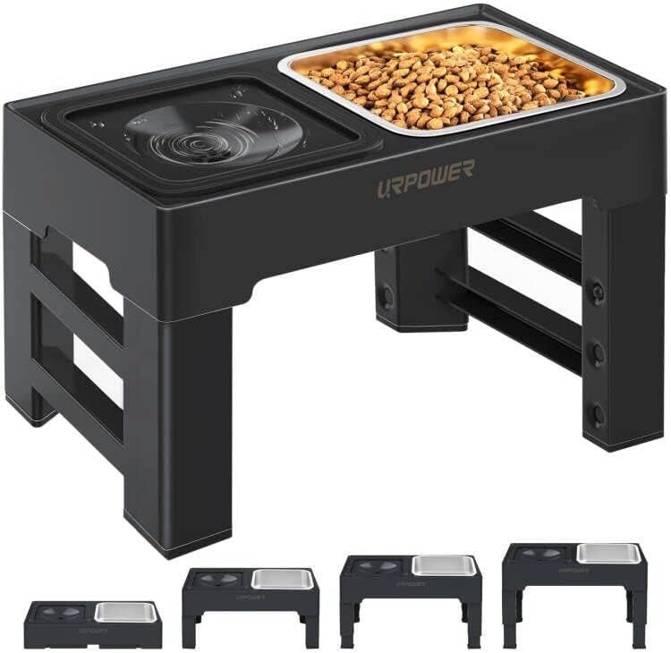 URPOWER 2-in-1 Elevated Dog Bowls 4 Height Adjustable Raised Dog Bowls with No Spill Water Bowl and