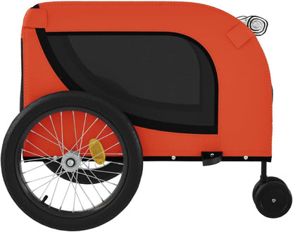 Tidyard Pet Bike Trailer Orange and Black Oxford Fabric and Iron Pet Bicycle Carrier, Animal Bike
