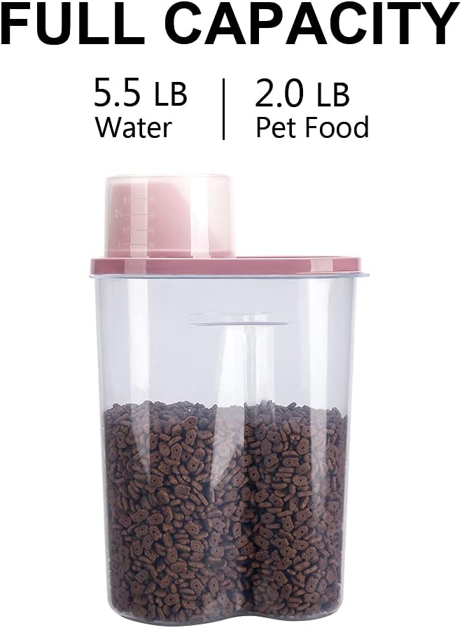 GreenJoy 2 Pack 2lb/2.5L Pet Food Storage Container with Measuring Cup, Can Covers and Bowl for