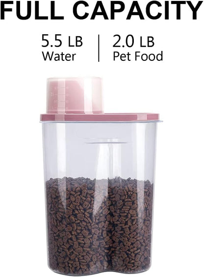 GreenJoy 2 Pack 2lb/2.5L Pet Food Storage Container with Measuring Cup, Can Covers and Bowl for