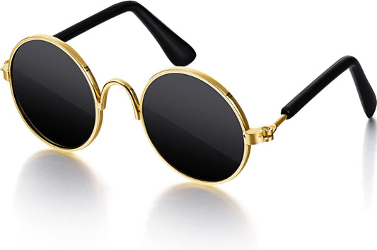 Dog Sunglasses Retro Pet Glasses Doll Glasses Classic Round Dog Glasses Metal Cat Puppy Eye Wear