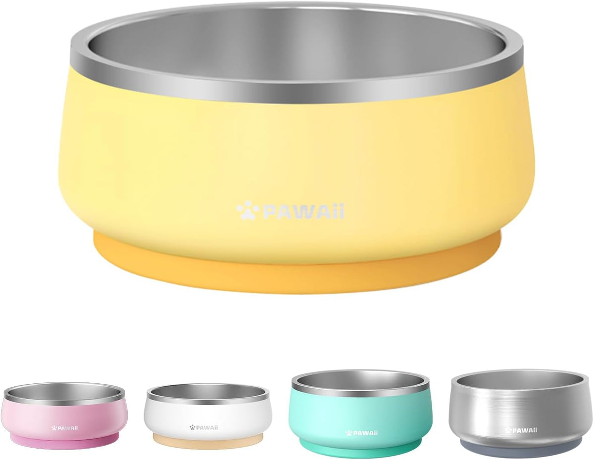Pawaii Stainless Steel Dog Bowl with Non-Slip Rubber Base & Double Wall Insulation - Durable Design