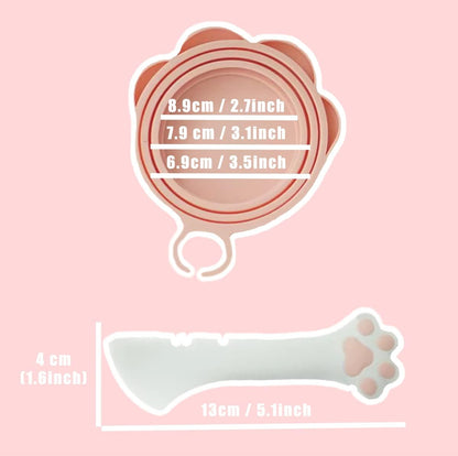 Meow&Woof Cat Food Can Lid and Spoon, BPA Free Silicone Cover for Animal Wet Food Storage, Reusable