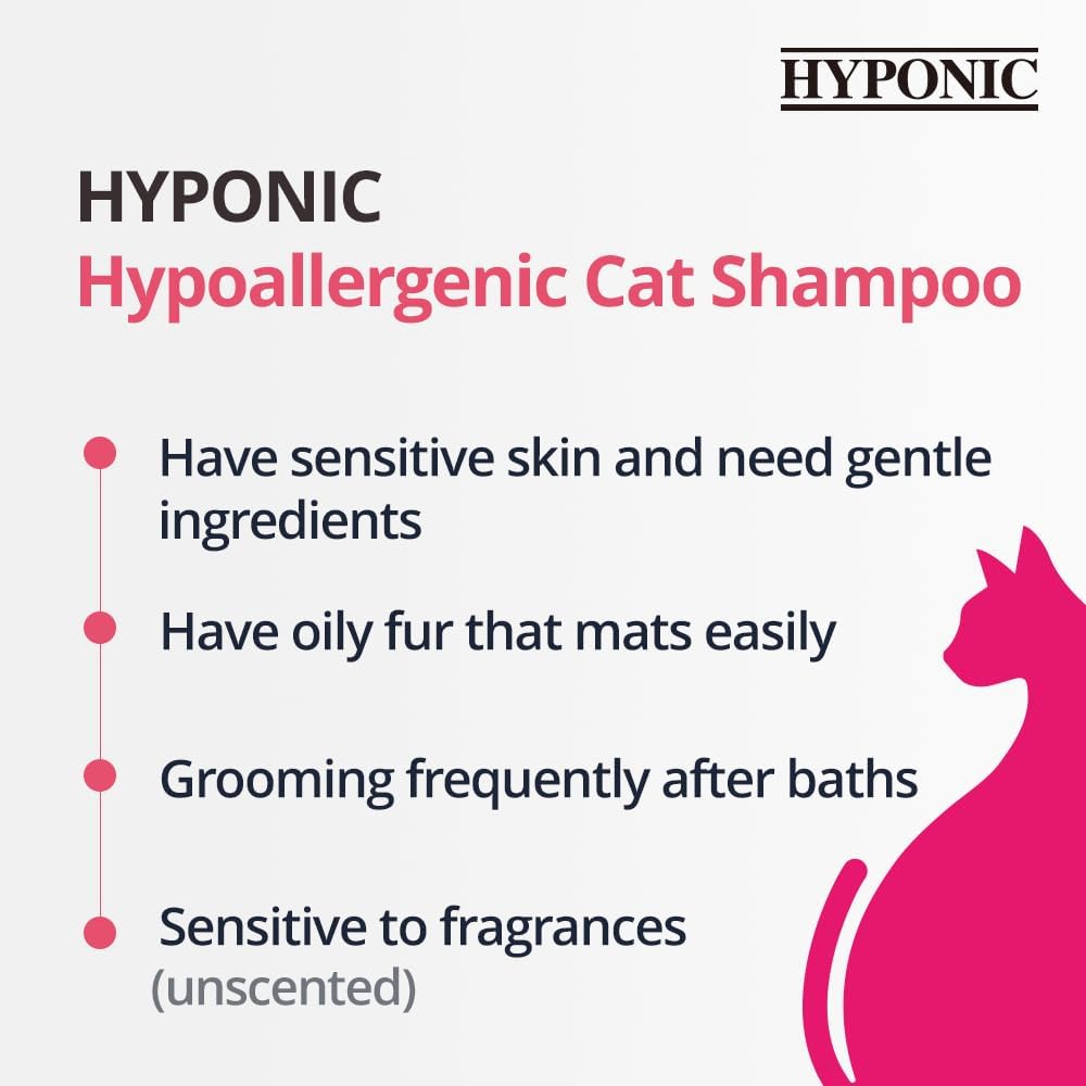 HYPONIC Hypoallergenic Premium Shampoo for All Cats (Scented, 10.14 oz) - Cat Shampoo for Dry Skin