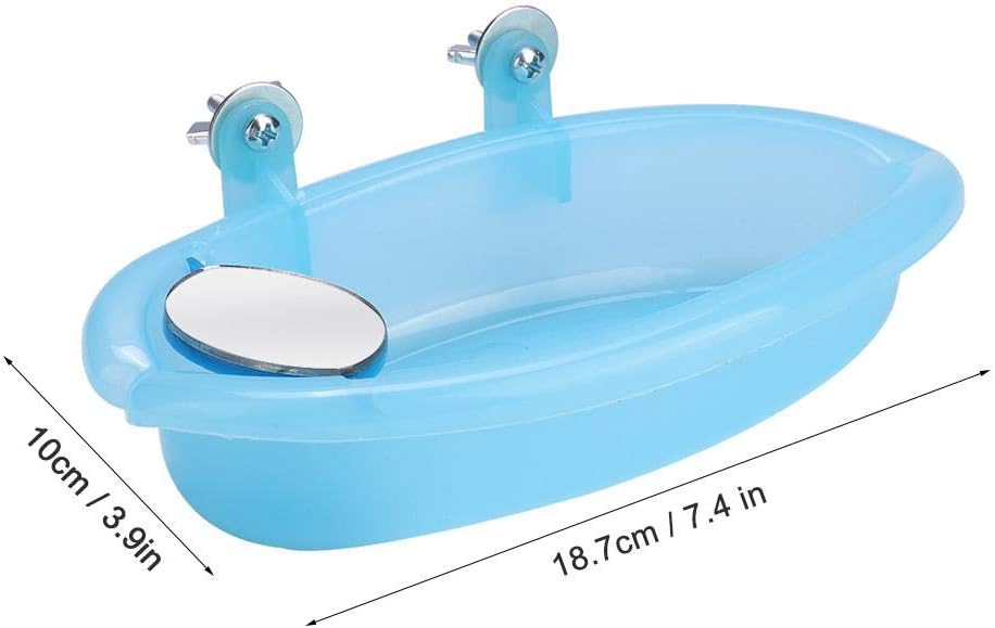 Tnfeeon Pet Bird Bathing Box, Cute Blue Pet Parrot Bathtub Box with Mirror Bird Cage Toy Accessory