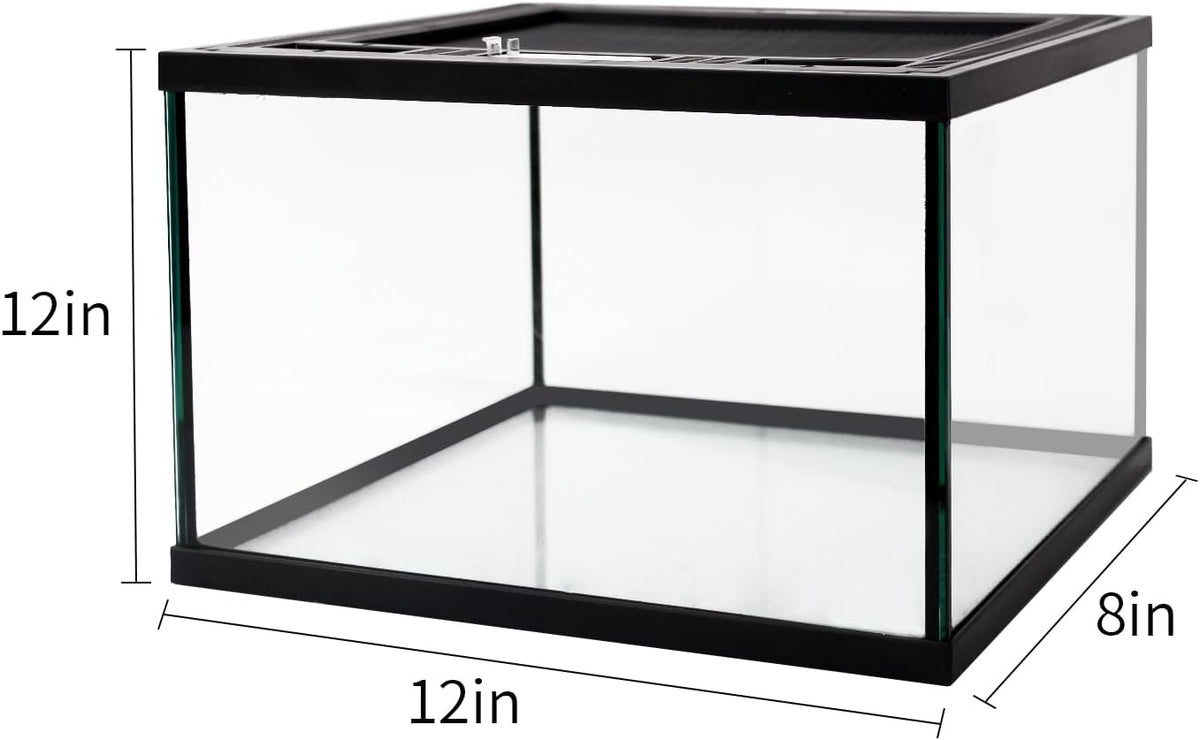 Reptile Glass Terrarium Tank 12 * 12 * 8" Full View with Top Ventilation, Amphibians Box Habitat
