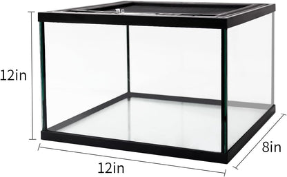 Reptile Glass Terrarium Tank 12 * 12 * 8" Full View with Top Ventilation, Amphibians Box Habitat