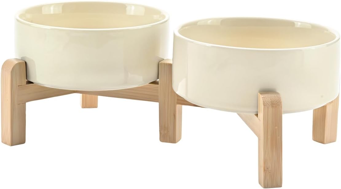 SPUNKYJUNKY Elevated Dog Bowls Ceramic, 5.1'' Dogs and Cat Food Water Bowls Raised with Non-Slip