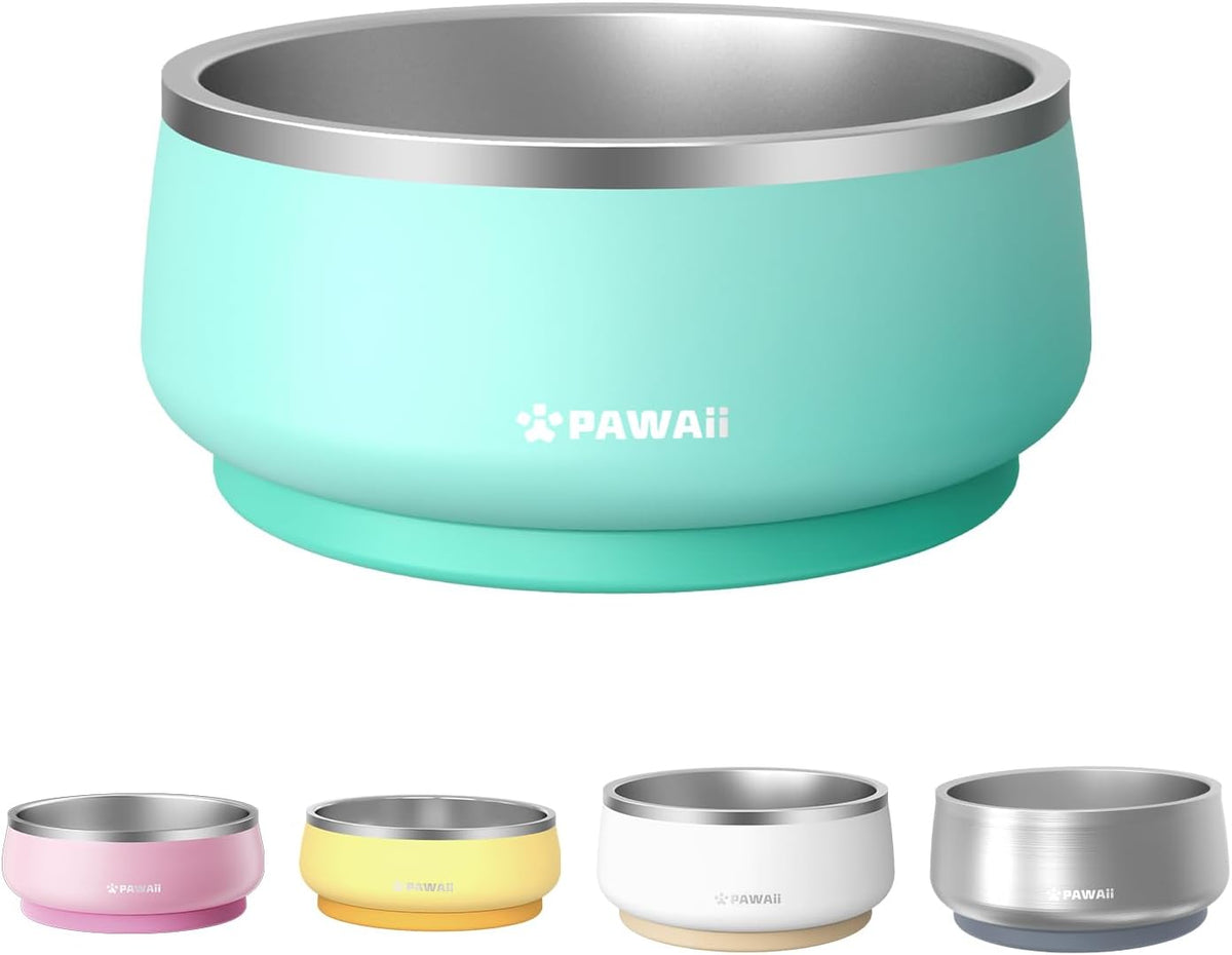 Pawaii Stainless Steel Dog Bowl with Non-Slip Rubber Base & Double Wall Insulation - Durable Design