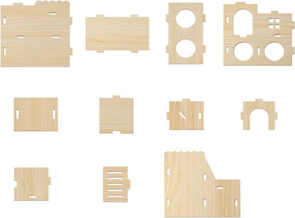 Multi-Chamber Hamster Hideout & House, Natural Wood Small Animal Cage Accessories for Dwarf