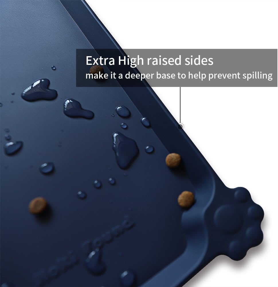 Hoki Found Large Waterproof Silicone Pet Food Mats Tray - Non Slip Pet Bowl Mats Placemat - Dog Pet