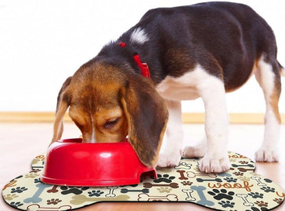 Dog Food Mats for Floors Waterproof, Pet Feeding Absorbent Water Bowl Mat Cat Placemats Beige Bone