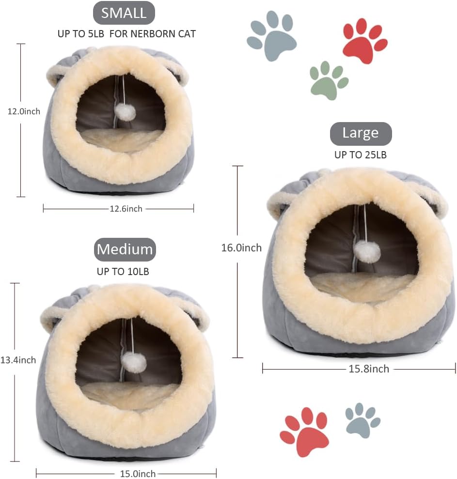 Cat Beds for Indoor Cats - Rabbit-Shaped Cat Cave Bed with Hanging Toy,Super Soft Calming Pet Bed