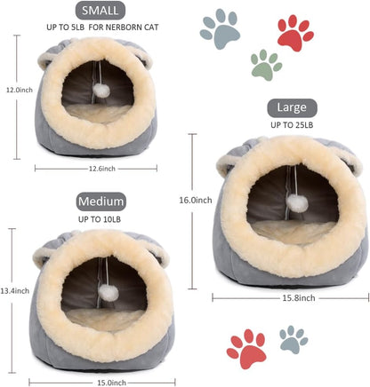 Cat Beds for Indoor Cats - Rabbit-Shaped Cat Cave Bed with Hanging Toy,Super Soft Calming Pet Bed