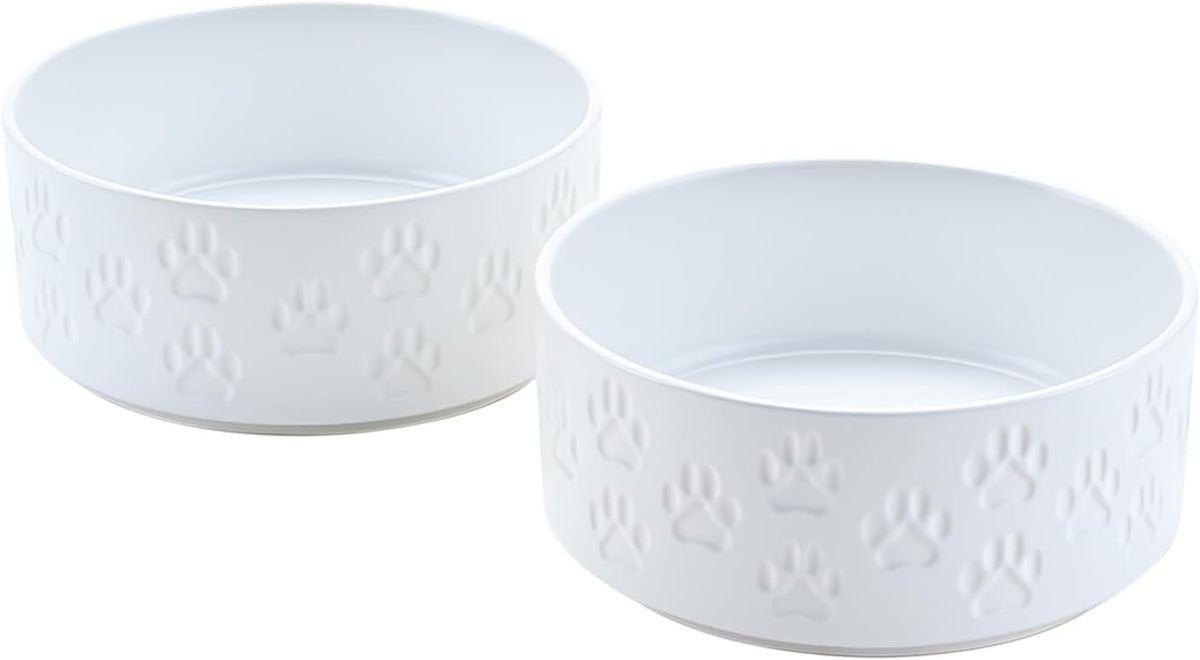 SPUNKYJUNKY Ceramic Dog Bowls 2 Pack, 8.3'' Dog Food Water Double Feeding Bowls Non-Slip for Medium