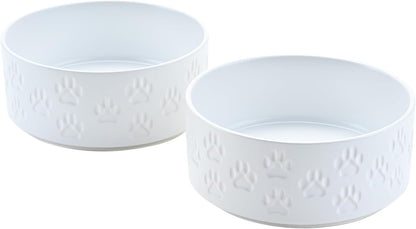 SPUNKYJUNKY Ceramic Dog Bowls 2 Pack, 8.3'' Dog Food Water Double Feeding Bowls Non-Slip for Medium