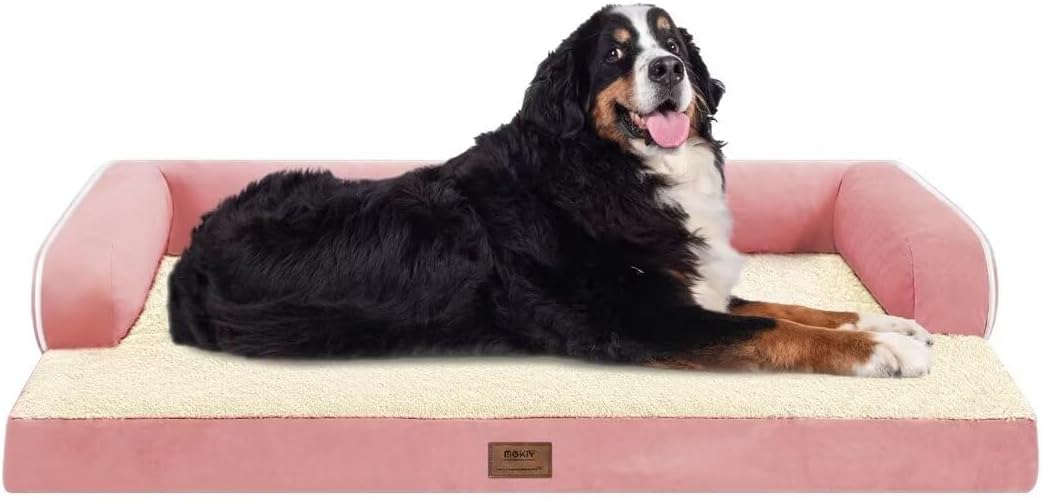 Orthopedic Washable Large Dog Bed, Pink Dog Beds with Removable Cover, Large XXXL Pet Dogs with