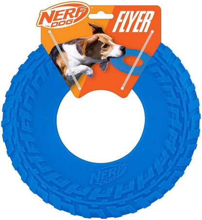 Nerf Dog Tire Flyer Outdoor Dog Toy, 10 Inch Flying Disc Dog Fetch Toy, Rubber Dog Toy for Medium