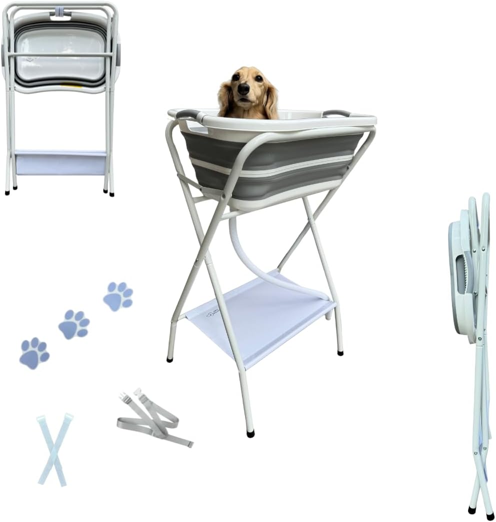 Collapsible Elevated Pet Bathtub, Foldable Washing Station for Small to Medium Dogs and Cats