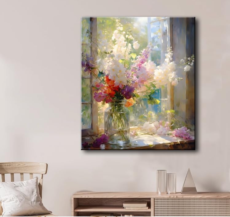 weiyiart Colorful Floral Bathroom Wall Art, Watercolor Flower Canvas Wall Decor, Farmhouse Nature