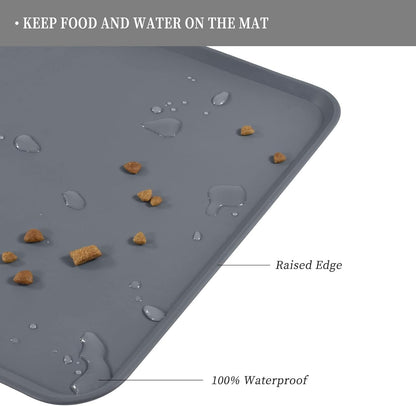 Waterproof Pet Feeding Mat with High Raised Edges, Heavier and Thicker Placemats for Cat Dog Water