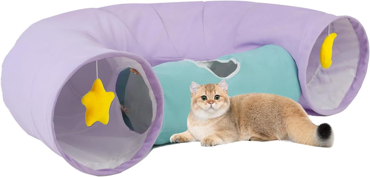 Cat Tunnel, Large Indoor Durable Collapsible Interactive Cat Tube with Peek-A-Boo Hole, Hanging