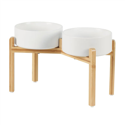Ceramic Raised Double Bowls Set with Stand, Food & Water Bowls for Large Breed Dogs, Weighted Dog