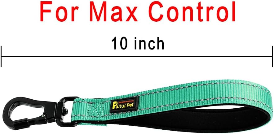 PLUTUS PET Short Dog Leash, Reflective Nylon Padded Handle, Strong Traffic Leash with Carabiner