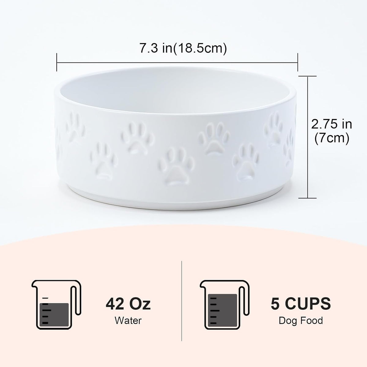 SPUNKYJUNKY Ceramic Dog Bowls 2 Pack, 7.3'' Dog Food Water Double Feeding Bowls Non-Slip for Medium