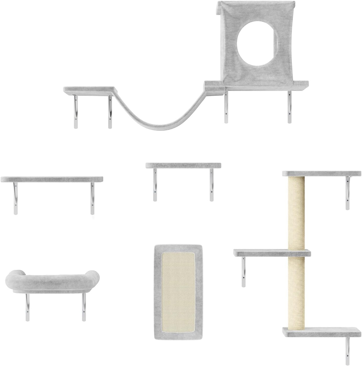 NUNU LAB Cat Wall Shelves, 6 Pcs Luxury Wall-Mounted Cat Climber Set, Indoor Cat Furniture with 1