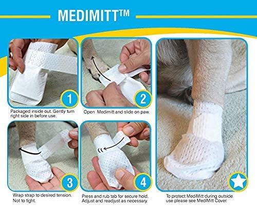 Medimitt Paw Bandages for Dogs, Cats and Pets – Stretchy Medical Booties, First Aid for Paws – Non
