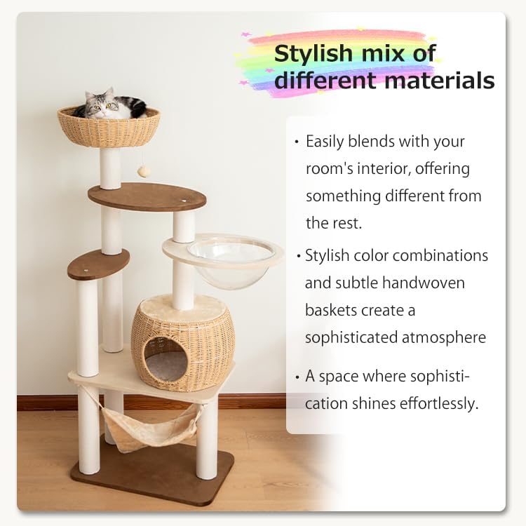 56.6in Large Wooden cat Tower for Large Multiple Cats,cat Tree with Observation Deck, Suitable for