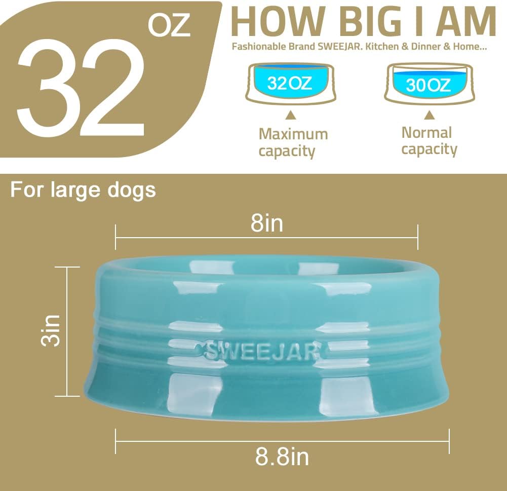 Sweejar Ceramic Dog Bowl, 32 oz, Gradient Pink, Porcelain Pet Dish for Food and Water, Non