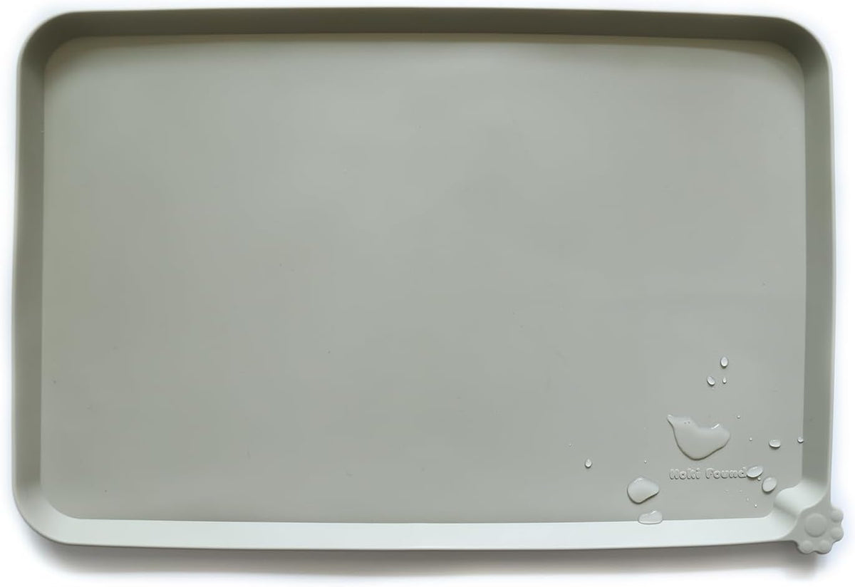 Hoki Found Large Silicone Non Slip Pet Food Mats - Bowl Placemats for Dog Cat - Waterproof - Cream