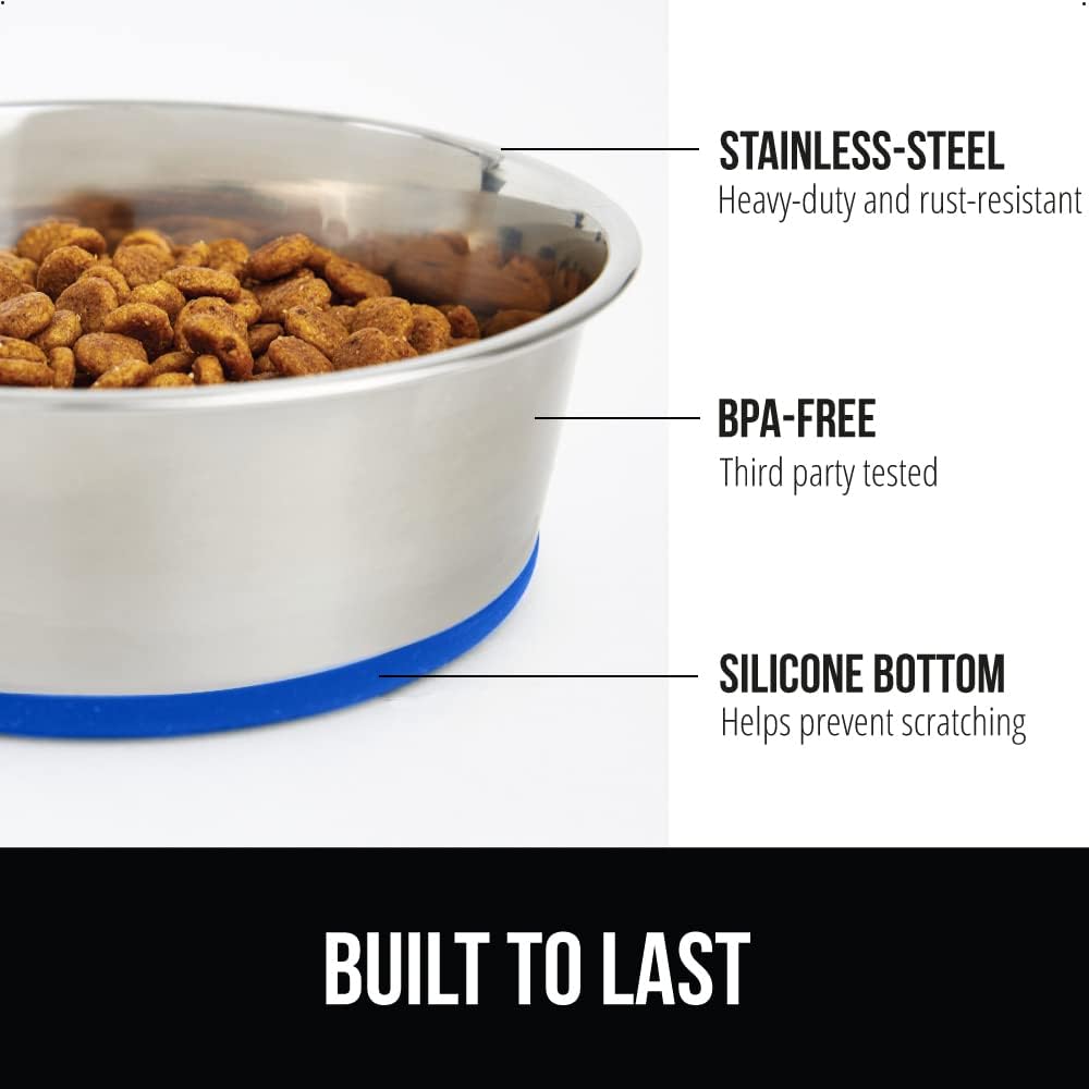 GORILLA GRIP Set of 2 Dog Bowls, Holds 6 Cups (48 fl oz), Heavy Duty Metal Food and Water Bowl for