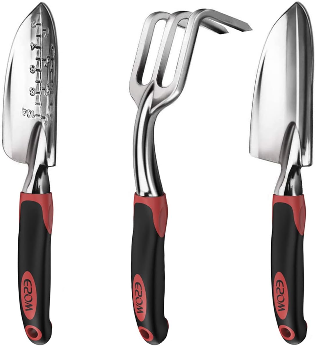 ESOW Garden Tool Set with Non-Slip Rubber Handle, 3 Piece Cast-Aluminum Heavy Duty Gardening Kit