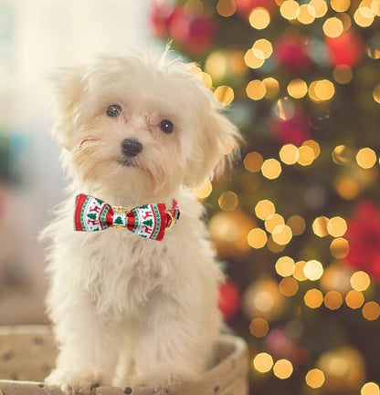 Unique Style Paws Christmas Day Dog Collar with Bow Christmas Tree Cotton Puppy Collars for Small