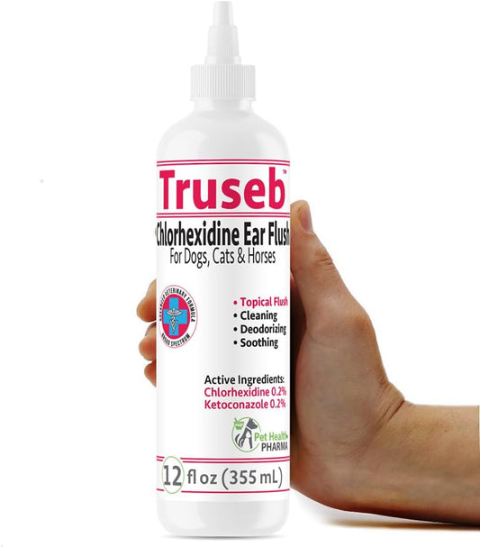 All Natural Ear Flush for Dogs & Cats, Ketoconazole & Chlorhexidine Ear and Vet-Strength Ear wash