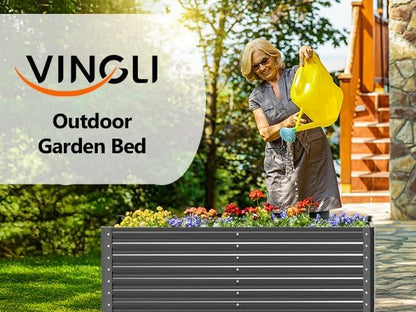 VINGLI Galvanized Raised Garden Beds Outdoor, 6x3x2 Ft, 8x4x2 Ft Lager Metal Planter Raised Beds