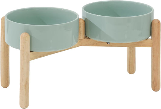 Ceramic 8.2inch Raised Dog Bowl with Stand for Large- Breed Dogs, Pet Food and Water Feeder (Double
