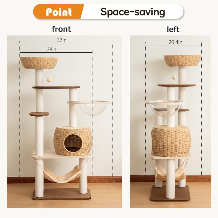 56.6in Large Wooden cat Tower for Large Multiple Cats,cat Tree with Observation Deck, Suitable for