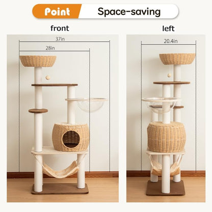 56.6in Large Wooden cat Tower for Large Multiple Cats,cat Tree with Observation Deck, Suitable for
