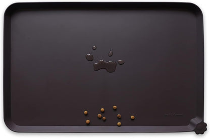 Hoki Found Large Silicone Pet Food Mat - Non Slip, Waterproof Dog Cat Bowl Mat - Dark Oak