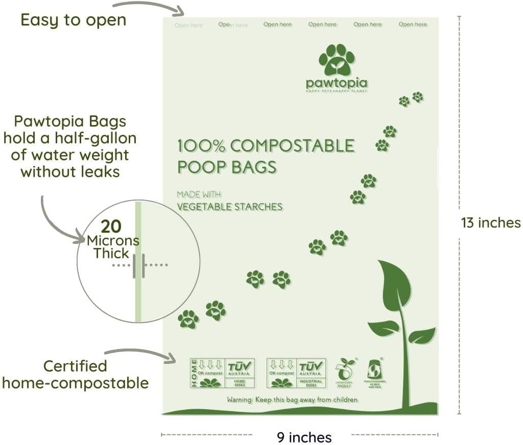 Pawtria Certified Home Compostable Dog Poop Bags (120), Biodegradable Poop Bags for Dogs, Cat