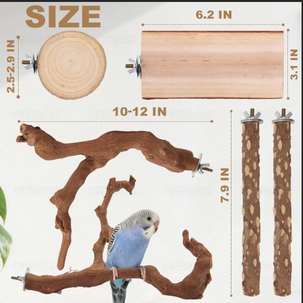 Parrot Perch Bird Perch Stand Set Natural Wild Wood Grape Sticks Paw Grinding Fork Parakeet