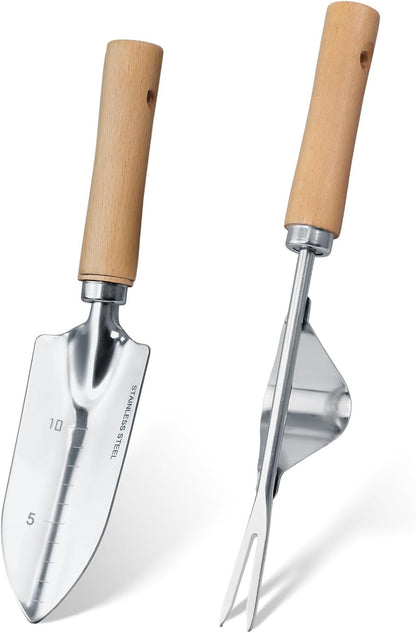 Garden Tool Set, 2 Pieces Stainless Steel Heavy Duty Garden Tools, Garden Kit with Ergonomic Wooden