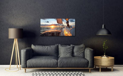Yacht Sailing in Sea at Sunset Scenery Canvas Wall Art for Living Room Bathroom,Close-up View of