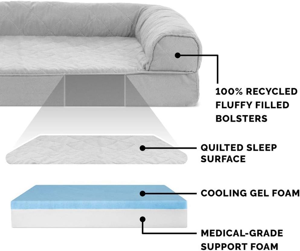Furhaven Cooling Gel Dog Bed for Large Dogs w/ Removable Bolsters & Washable Cover, For Dogs Up to