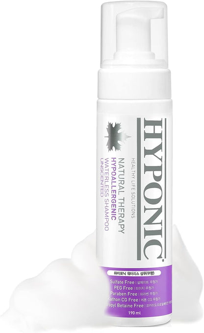 HYPONIC Hypoallergenic Premium Waterless Shampoo for All Pets (Unscented, 6.4 oz) - Fragrance Free